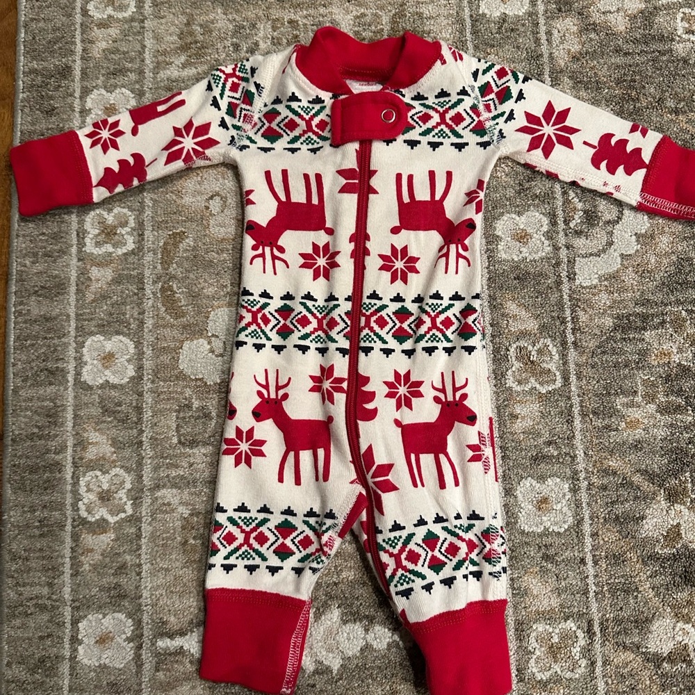Hanna Andersson Red and White Reindeer Kids Footie